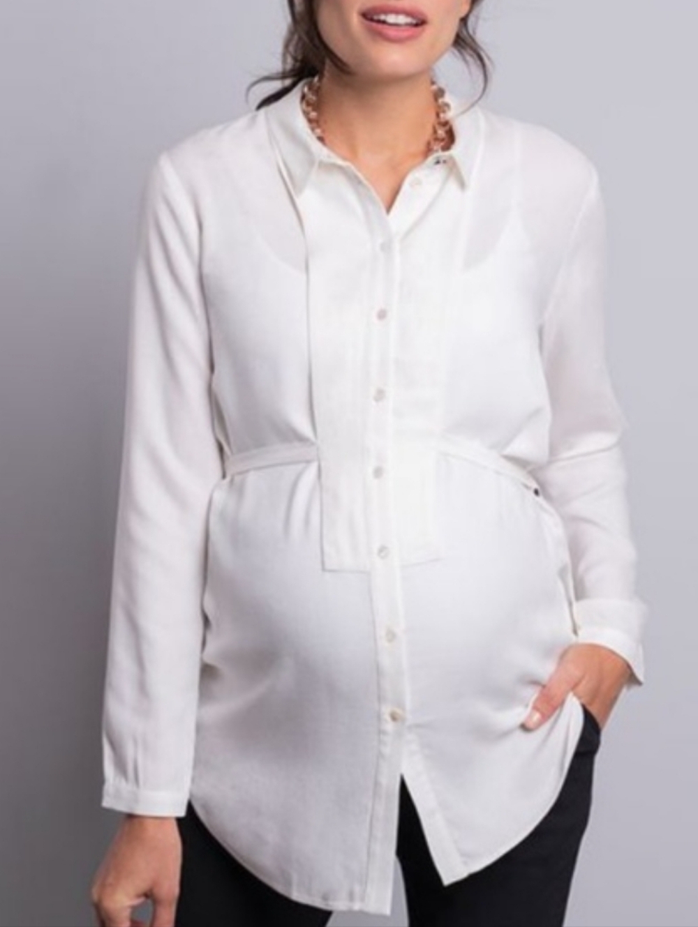 NWT‎ Seraphine Tuxedo Blouse With D Ring Sides Tailored Maternity Ivory Size 4